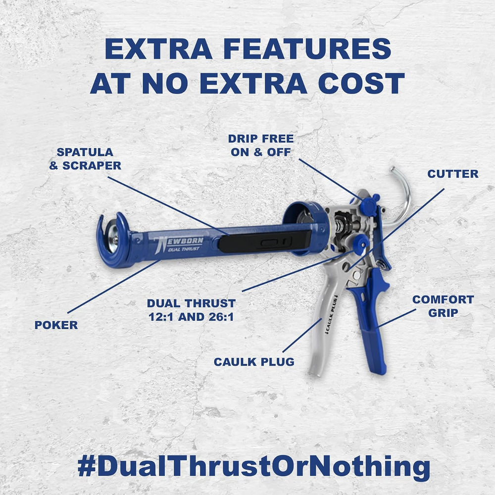 Newborn 360-DT Dual-Thrust Industrial Caulking Gun, 10 oz Cartridge, Adjustab...