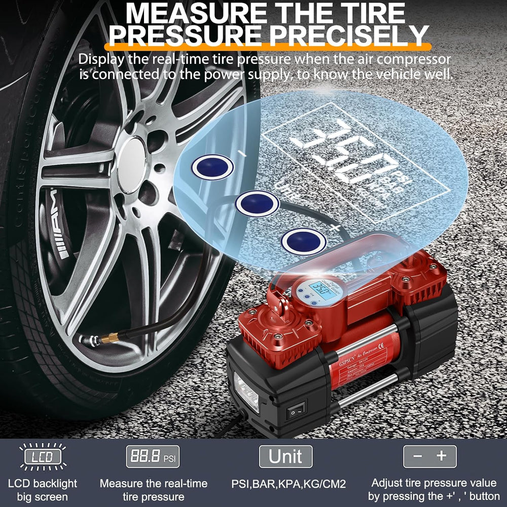 GSPSCN Heavy Duty Digital Tire Inflator 12V Portable Air Compressor Pump