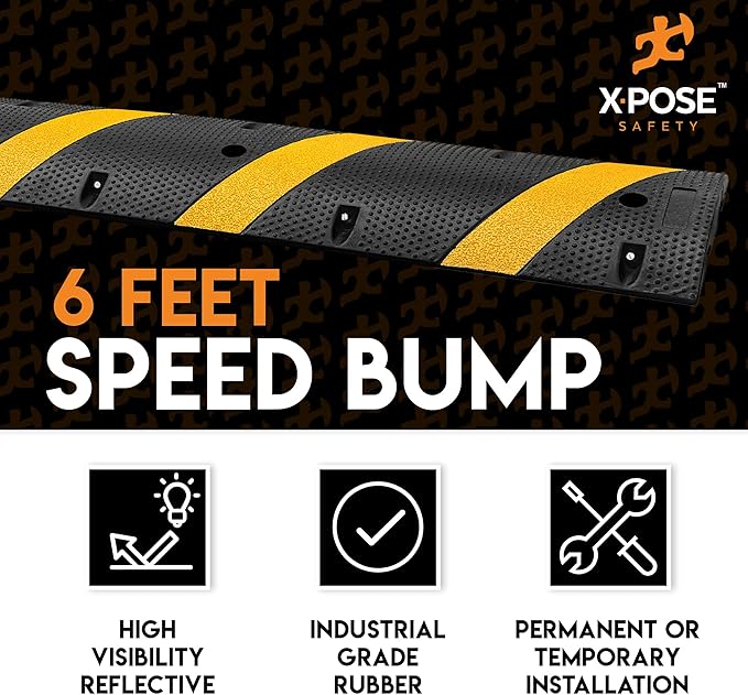 Speed Bump Strip - 6 Ft Rubber Speed Humps - Stop and Slow Cars -