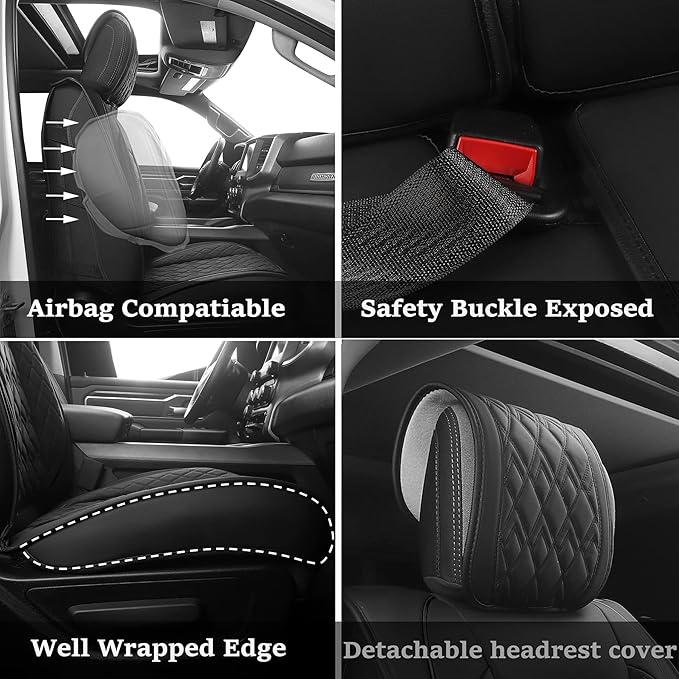 JOJOBAY Car Seat Covers for Dodge Ram 2 Pcs Front, Fit Ram 2009-2025