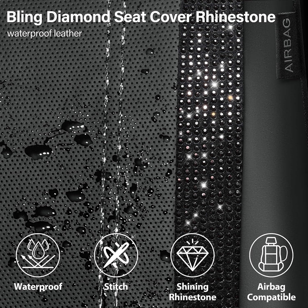 CAR PASS Leather Bling Diamond Car Seat Covers 2 Front Interior Sets, Waterpr...