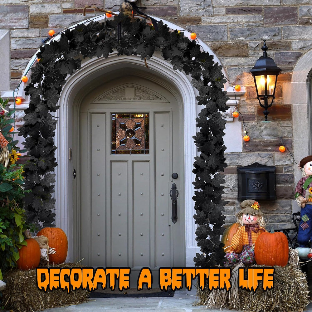 Joyhalo 8 Pack 5.7FT Halloween Garland Black Leaf Garland for Mantle, Artific...
