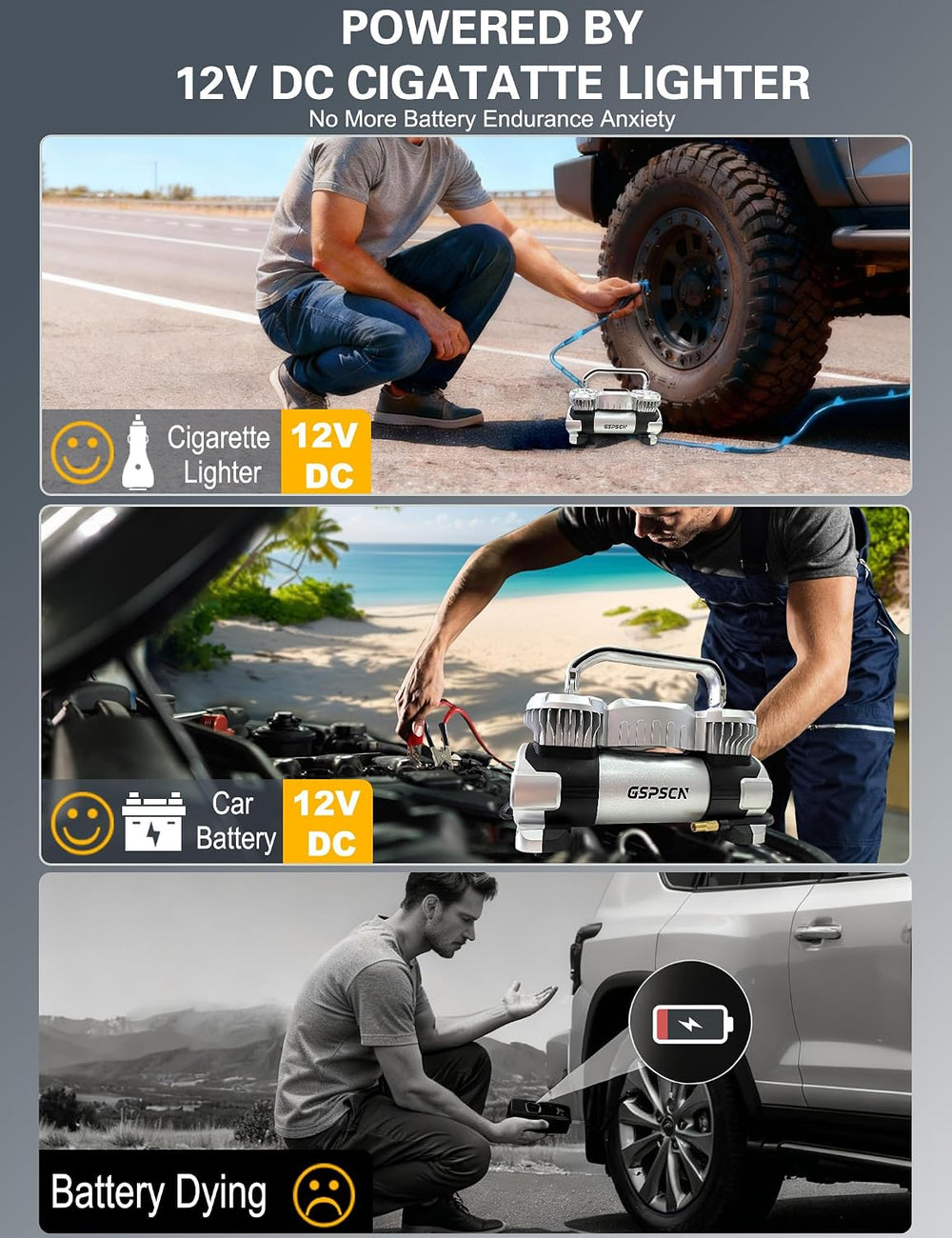 GSPSCN Digital Tire Inflator 12V Heavy Duty Metal Portable Air Compressor