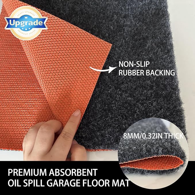 Oil Spill Garage Floor Mat Large, Heavy Duty 98" x 79" 8mm Thick Ga...
