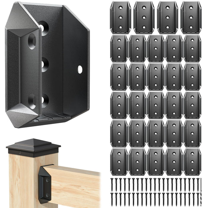 30 Pack Heavy-Duty Aluminum Deck Railing Bracket Connectors for 2x4 (Actual 1 ½" x 3 ½") Wood Post, Outdoor Railing Connector with 185 Pcs Deck Screws for Wooden Stair Fence Porch