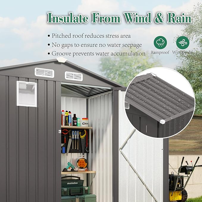 6x3.6FT Outdoor Storage Shed, Galvanized Steel Garden Shed
