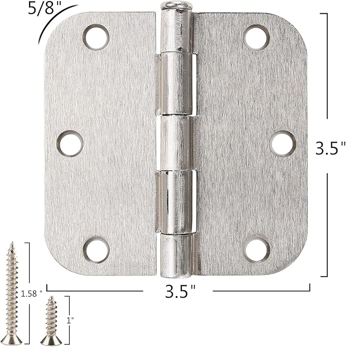 42 Pack Rounded Door Hinges Brushed Nickel 3.5 Inch Interior 5/8" 3-1/2&...