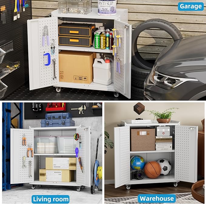 Metal Storage Cabinet with 2 Doors and 4 Hooks