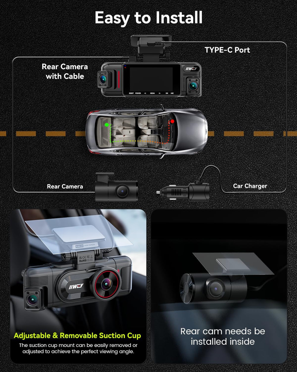 IIWEY N6 PRO 4K STARVIS 2 4-Channel Dash Cam 360° View, Free 128GB Card