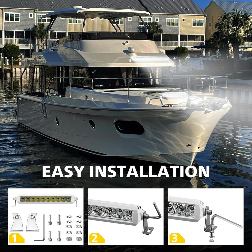 Boat Light Bar 22 Inch Slim Single Row White LED for Marine UTV
