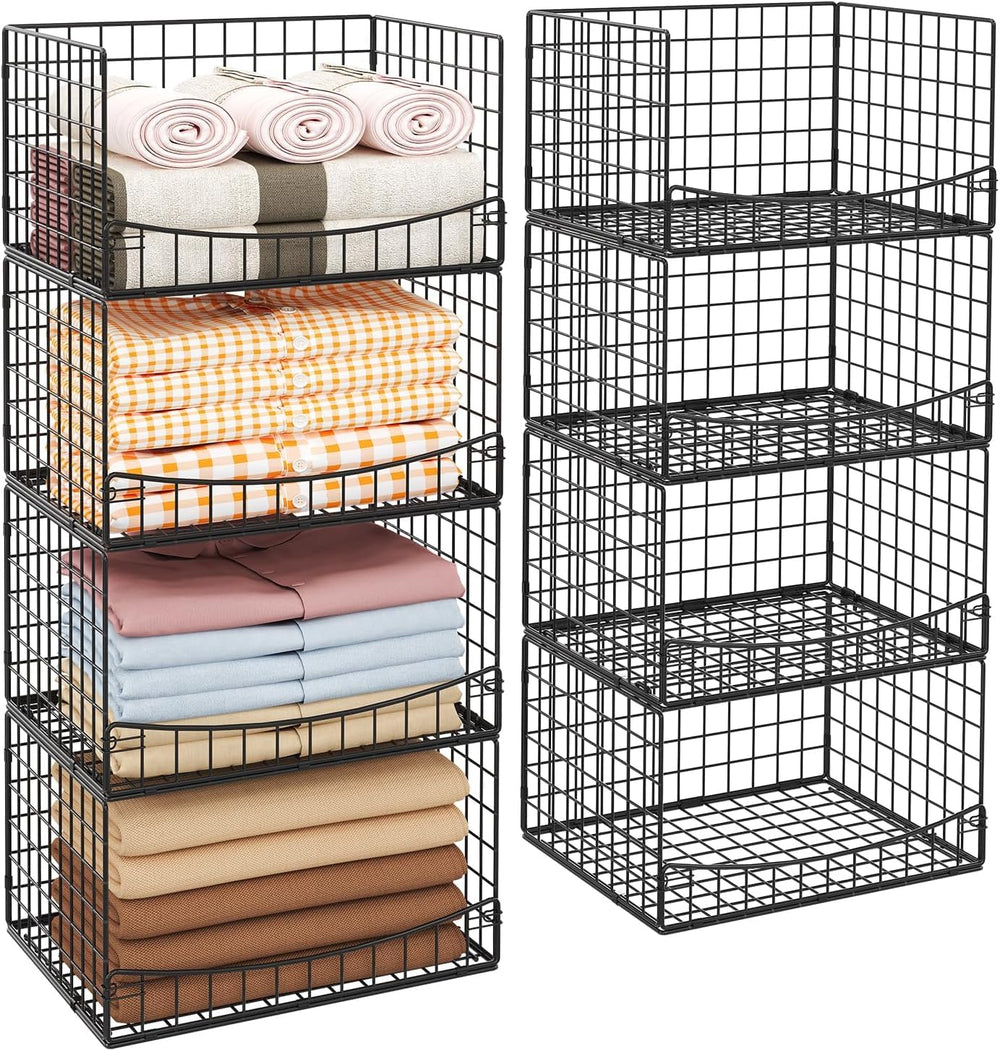 Hongtamoya 4-Tier Closet Organizers and Storage Basket, Wider Foldable Closet...