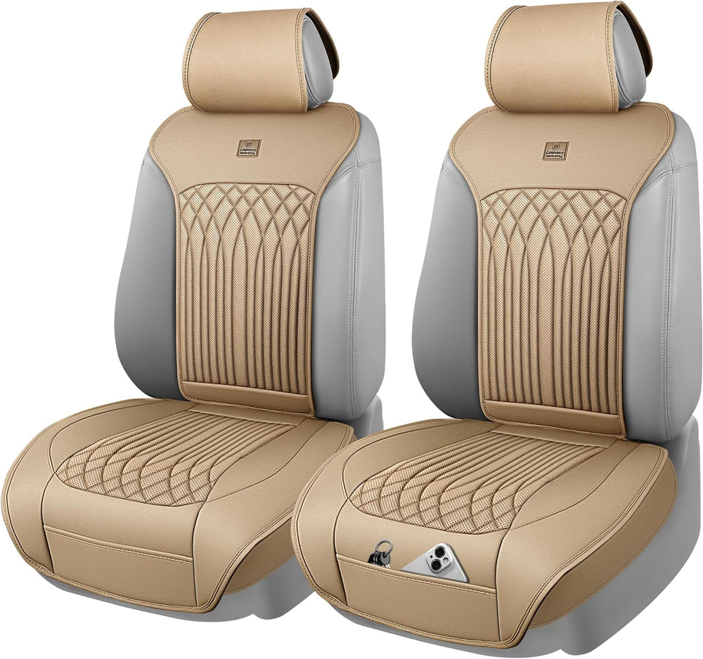 CAR PASS Car Seat Protector, 2 Pack Sideless Nappa Leather Seat Covers for Ca...