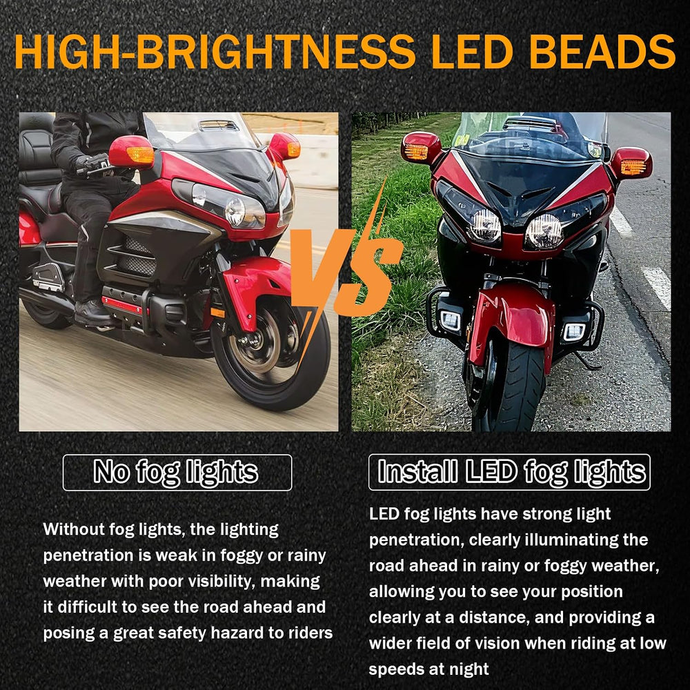Pair LED Motorcycle Fog Lights Assembly with DRL Turn signal for Honda GoldWi...
