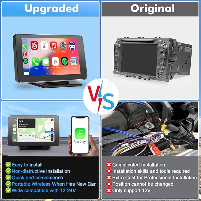 【Hieha】 2025 Wireless Portable Carplay and Android Auto, Carplay Screen