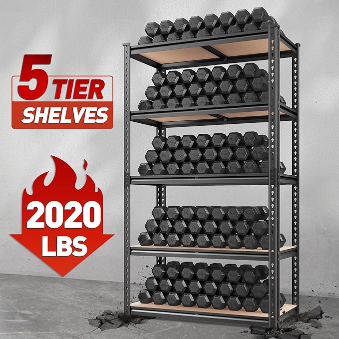 REIBII 2020LBS Storage Shelves 5 Tier Garage Shelving Heavy Duty, Adjustable