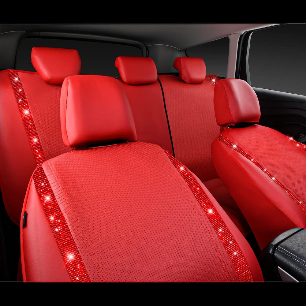 CAR PASS Bling Diamond Car Seat Covers Full Set, Shining Rhinestone Waterproo...