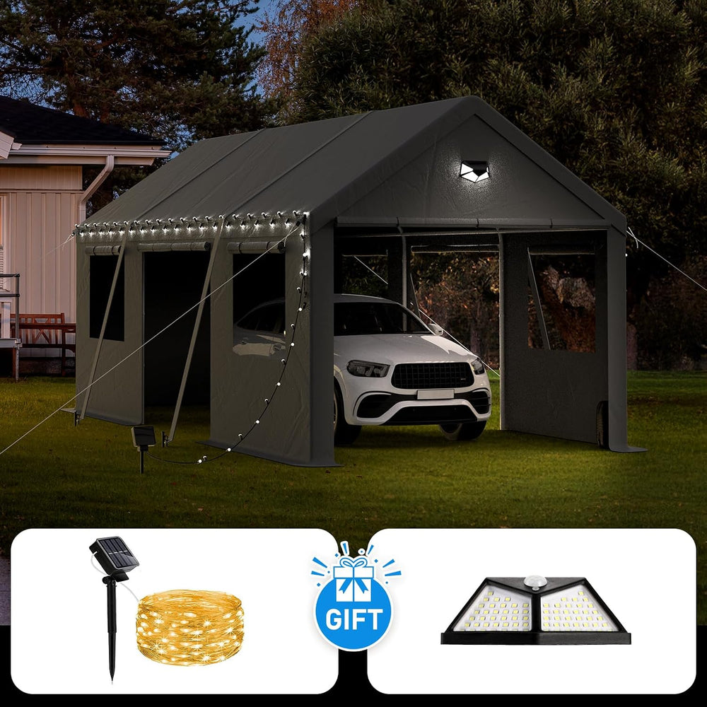 10x20 Heavy Duty Carport, Portable Garage with Doors & Windows