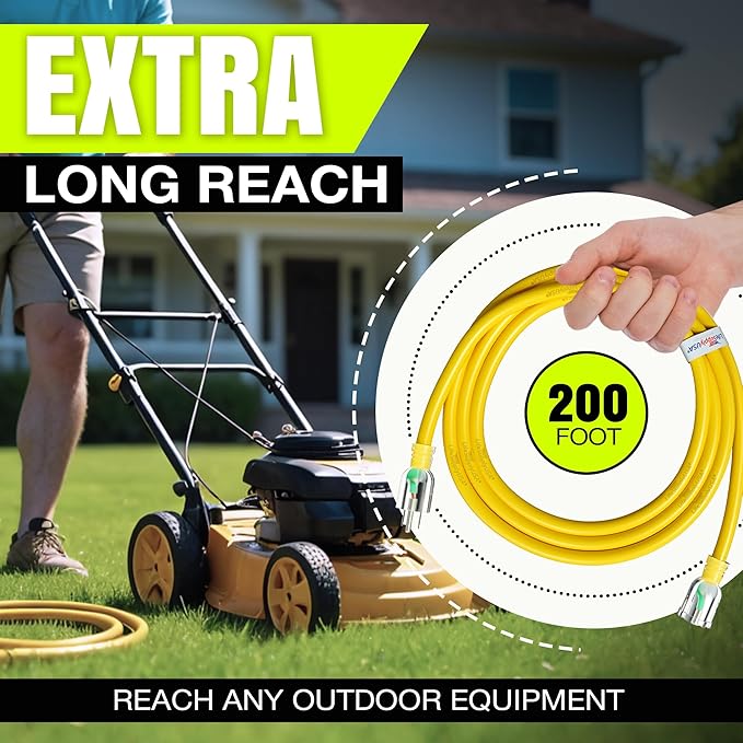 200ft Outdoor/Indoor Extension Cord 14/3 Gauge Heavy Duty 3 Prong SJTW
