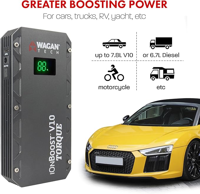 Wagan EL7507 Jump Starter iOnBoost V10 Torque 1000Amp Peak 12V Portable Lithium