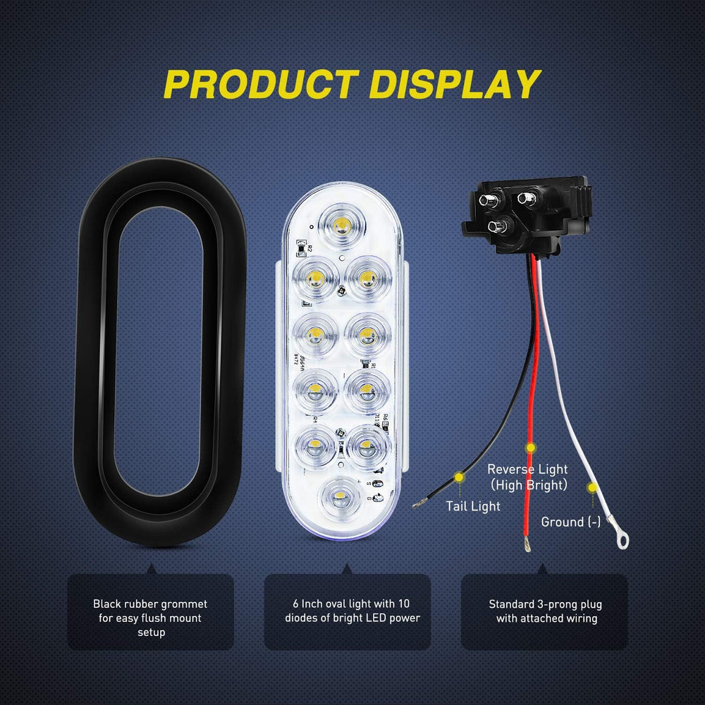 Nilight 6" Oval White LED Trailer Backup Light, White, 4 Pack,Grommet Mount