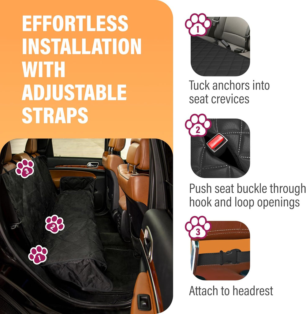Active Pets Black Car Rear Seat Cover for Dogs, Durable Waterproof & Scra...