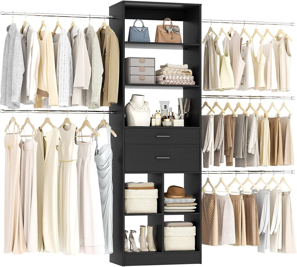 Besiost Closet System, 4-8 FT Closet Organizer Systems with 2 Wooden Drawers ...