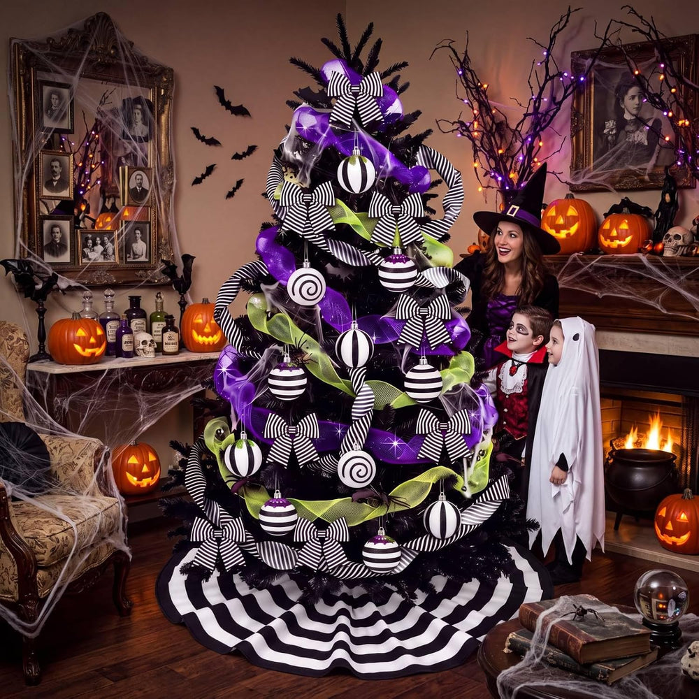 22 Pcs Halloween Tree Skirt Black White Striped Ornament Nightmare Decor