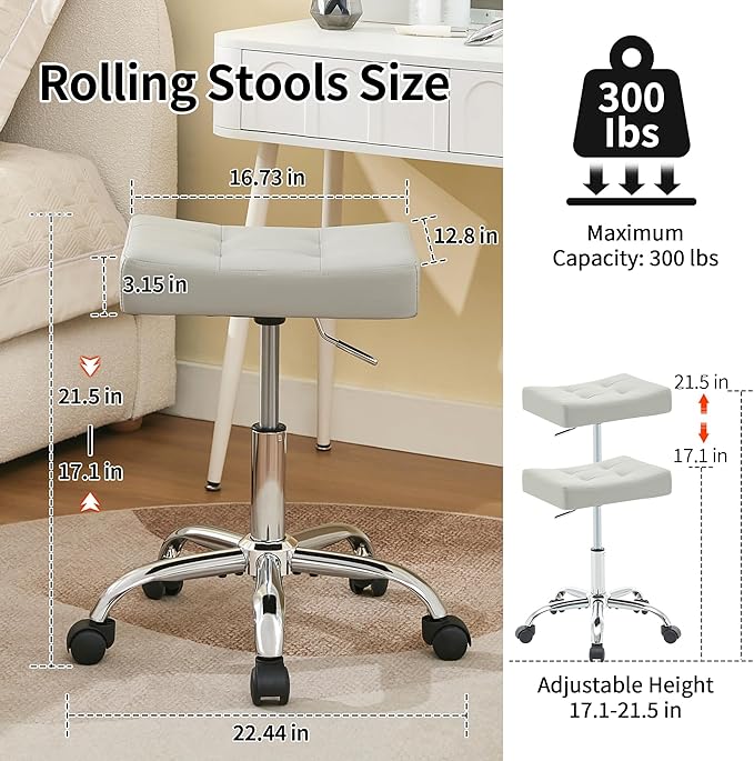 Saddle Stool with Wheels, Swivel Rolling StoolS