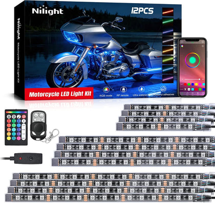 Nilight 12PCS Motorcycle RGB LED Light Kit APP and Remote Control