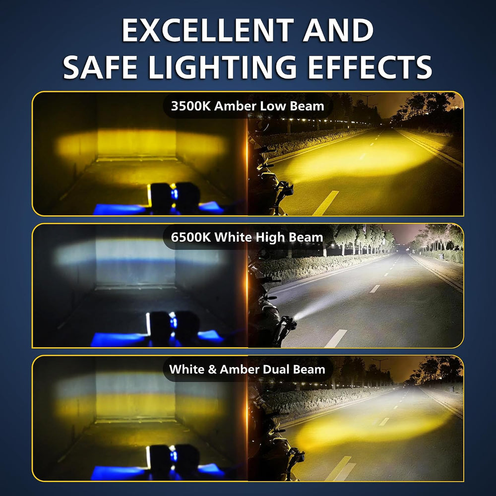 Motorcycle LED Fog Lights 2 Inch White/Amber Dual Color LED Pods Auxiliary 4 ...