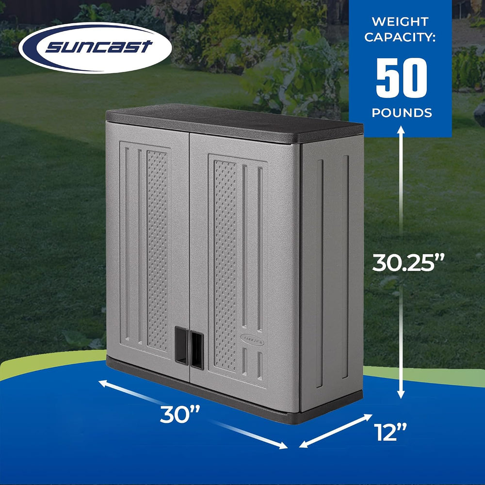 Suncast 4 Cu. Ft Wall Mounted Garage Cabinet Storage with Shelf, Platinum