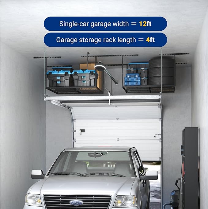 FLEXIMOUNTS 4x4 Overhead Garage Storage Rack, Adjustable Organization System