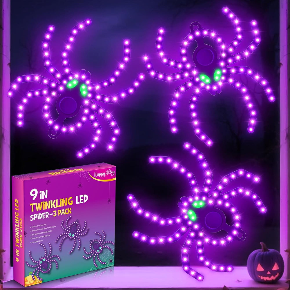 3 Pack 9" Halloween Classics Twinkling LED Spiders, Hi-Vibrant Aluminum ...