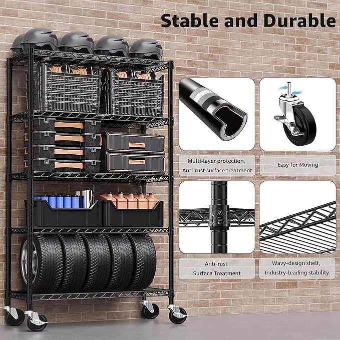 5-Shelf Storage Shelves, Wire Shelving Heavy Duty Metal Storage Shelving Unit