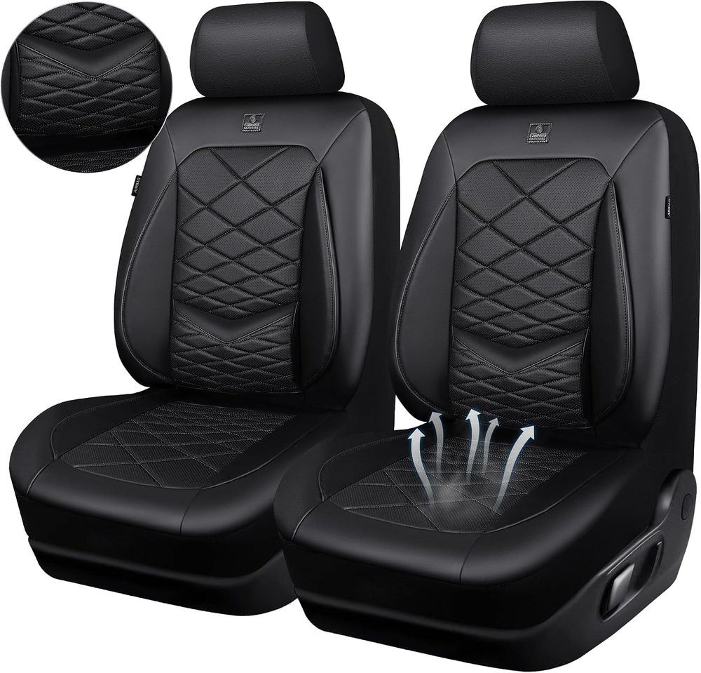 CAR PASS Luxury Nappa Leather Front Seat Covers, Waterproof 3D Foam Seat Cove...