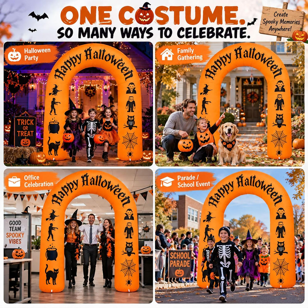 8FT Halloween Inflatable Arch with LED Lights, Orange, Happy Halloween Archwa...