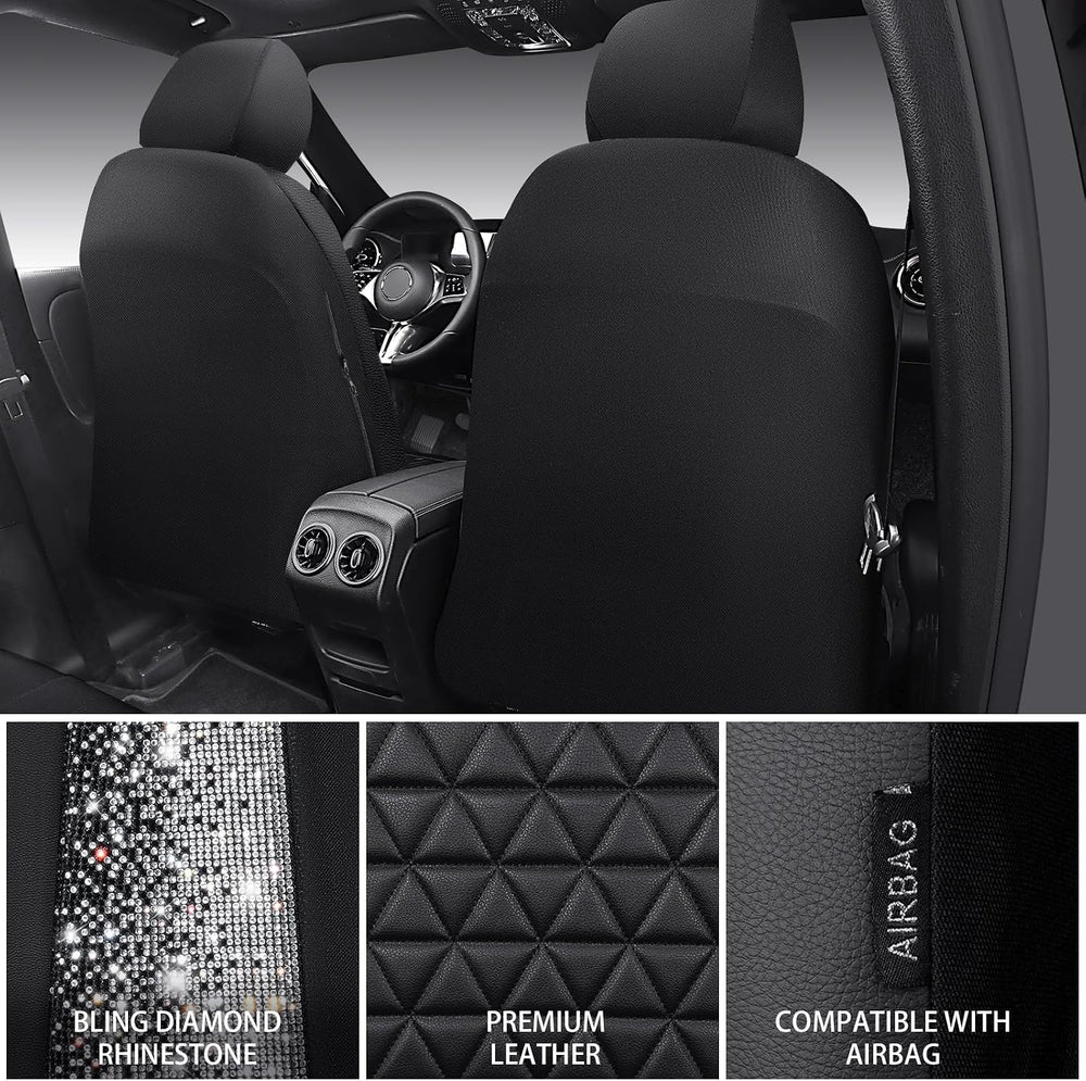 CAR PASS Bling Diamond Leather Car Seat Covers Full Seats Interior Sets, Wate...