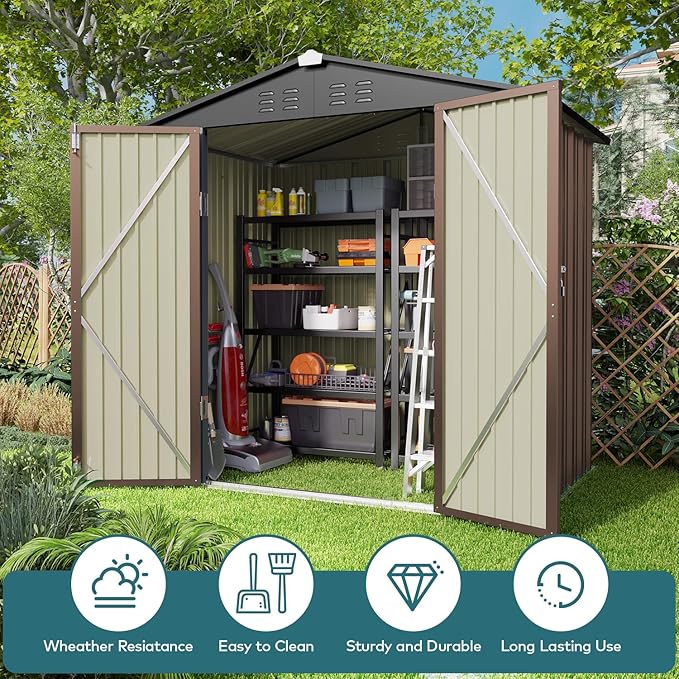 Gizoon Outdoor Storage Shed 6 x 4 FT, Galvanized Metal Garden Shed
