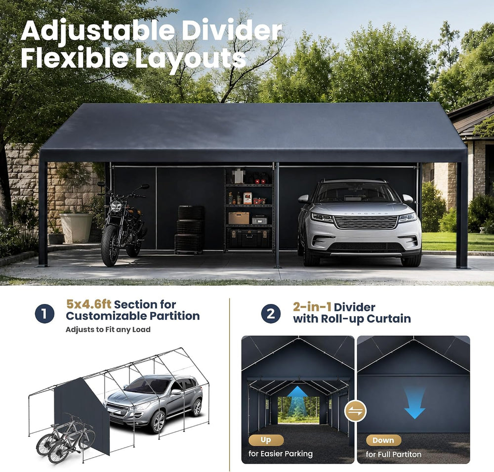 PHI VILLA 13x24ft Portable Garage Carport, Car Tents Storage Shed Canopy