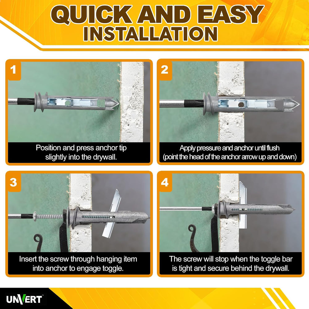 Heavy Duty Drywall Anchors - Self Drilling Ez Drywall Toggle Anchor Kit, #8 A...