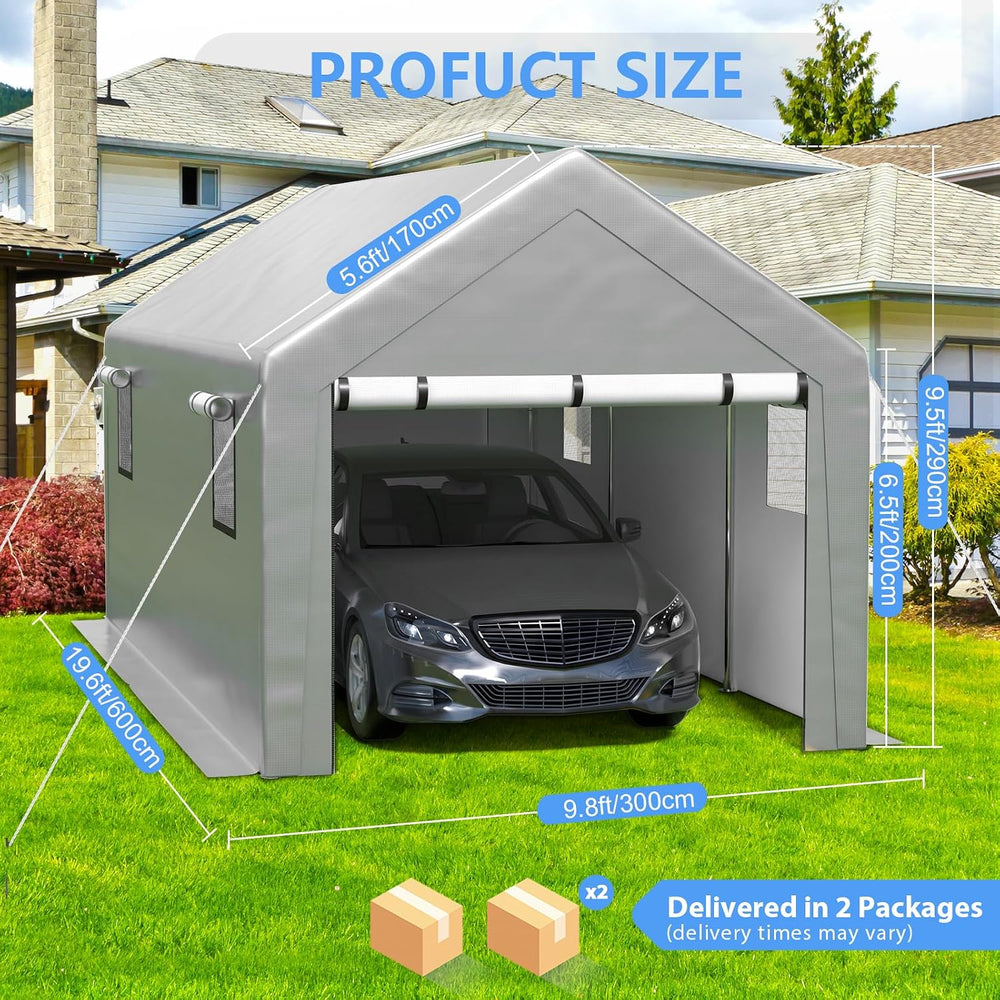 Jocoevol Carport 10x20 FT Enclosed Carport with Roll-up Windows, Portable Gar...
