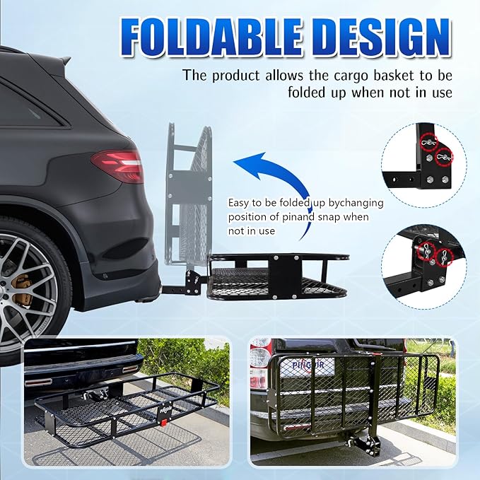 Folding Hitch Mount Cargo Carrier Hitch Rack Basket 60"*21.5"*6&quo...