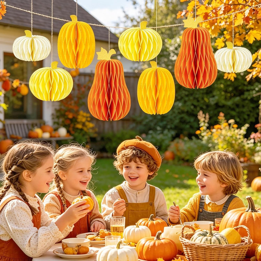 SUBEAUTY 8 PCS Pumpkin Honeycomb Centerpieces Fall Pumpkin Party Decoration T...