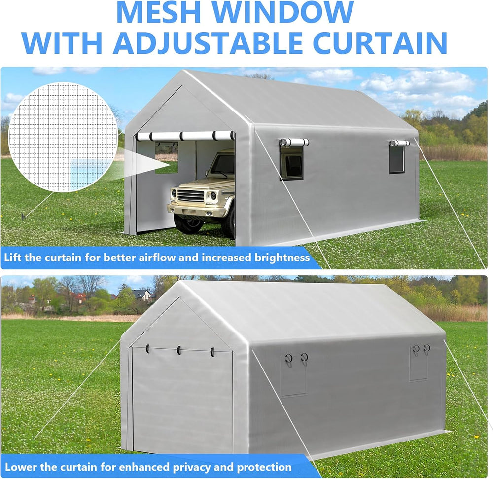 Jocoevol Carport 10x20 FT Enclosed Carport with Roll-up Windows, Portable Gar...