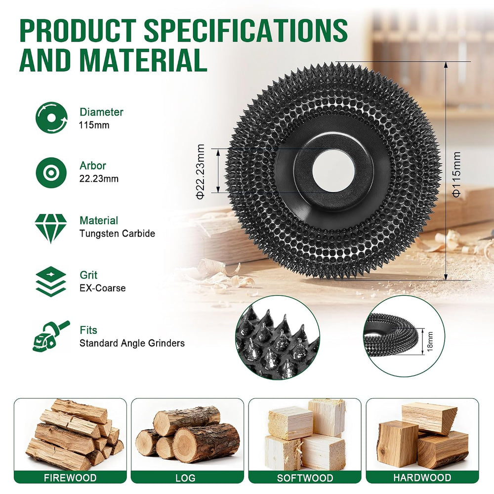 Tungsten Carbide Carving Wheel for Angle Grinder, Wood Shaping Disc, Aggressi...