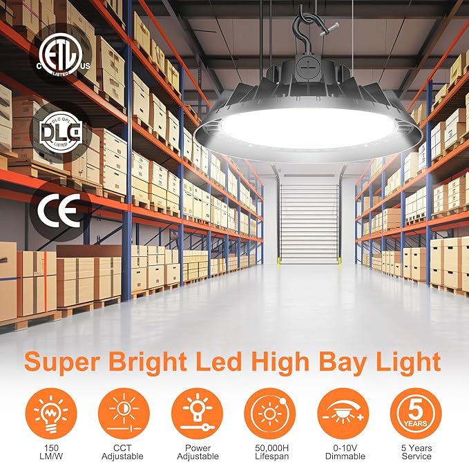 LED High Bay Lights, 240W UFO High Bay LED Shop Lights, 36000LM Adjustable CCT