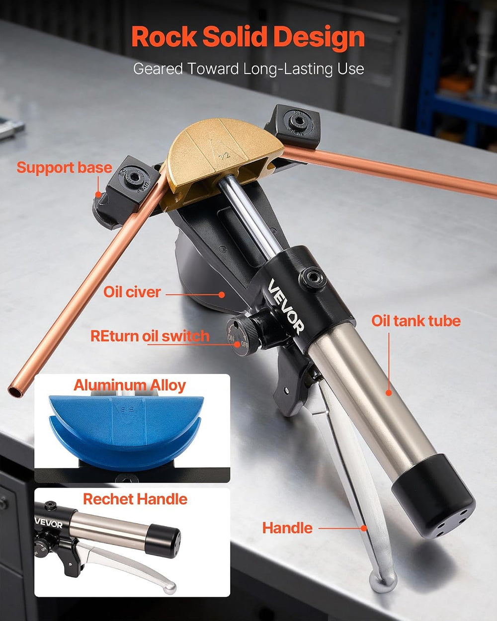 VEVOR Hydraulic Tubing Bender Kit, 1/4 to 7/8 Inch, Copper Tube Pipe Bender, ...