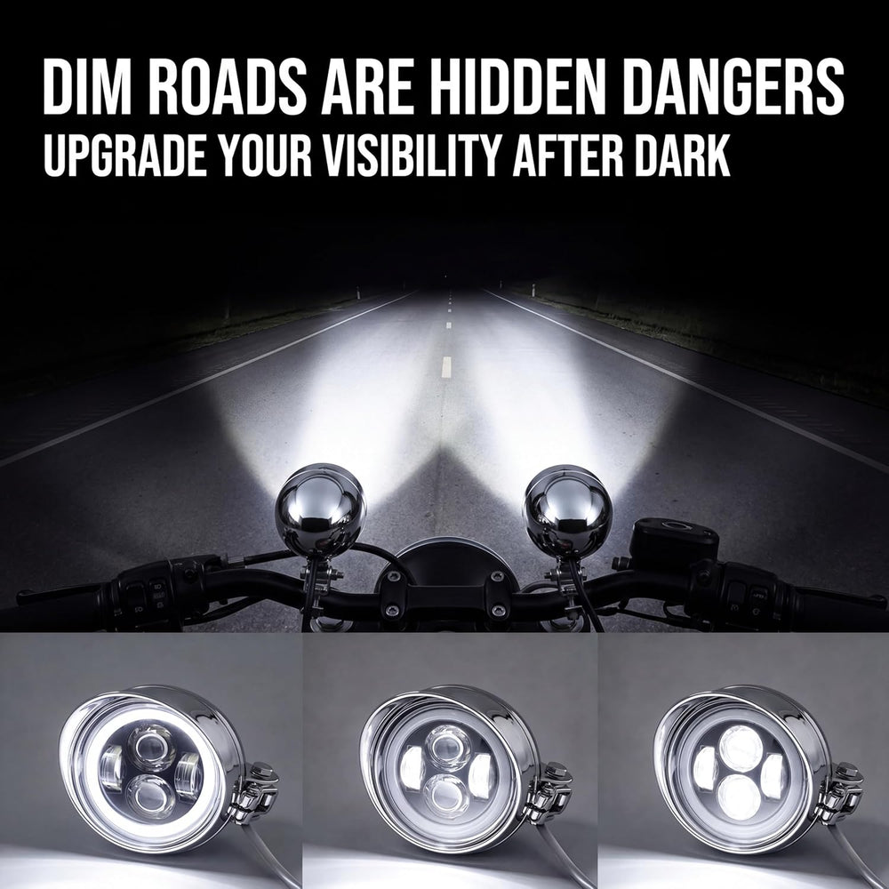 2 Pcs Chrome LED Motorcycle Fog Passing Lights Auxiliary Lamp for Motorcycles...