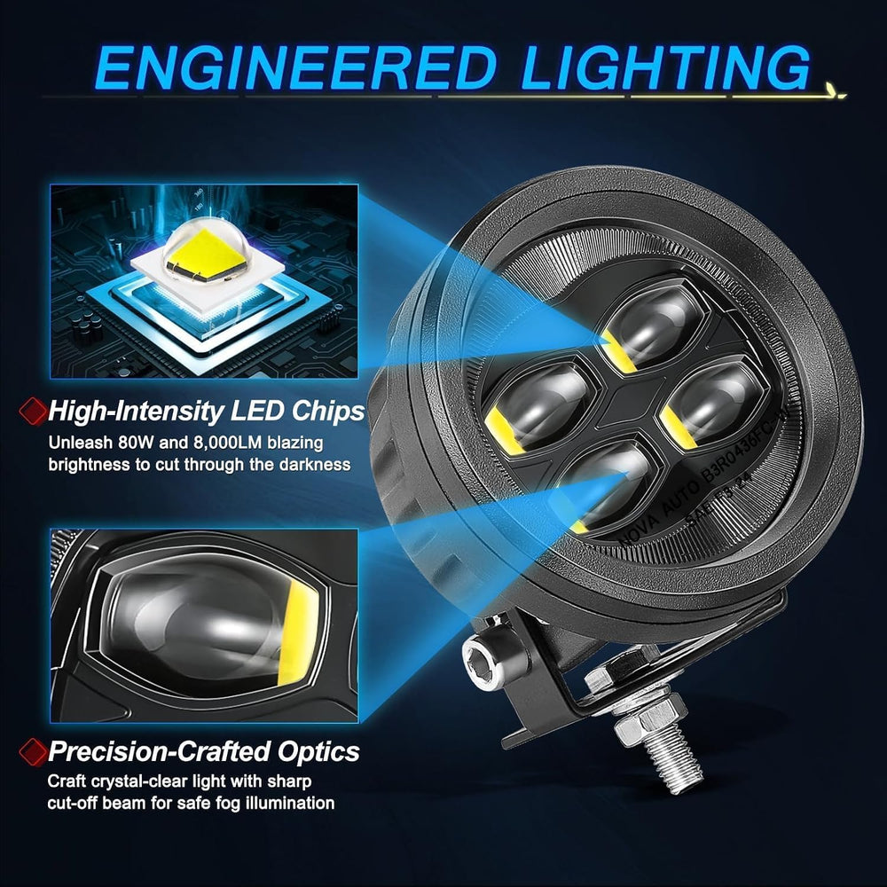 SAE LED Fog Lights, ACEC SHOP 2PCS 80W 3.5 Inch Round LED Pods DOT Approved S...