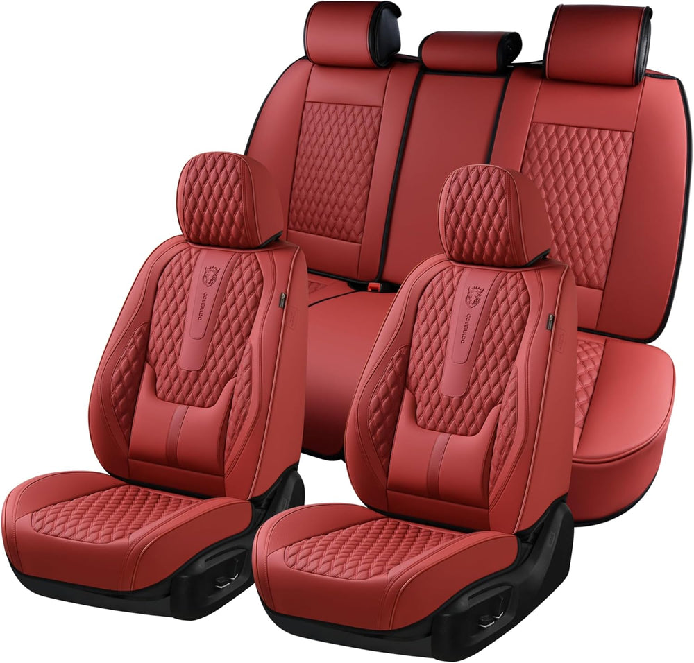Coverado Car Seat Covers Full Set, Red Seat Covers for Car with Lumbar Suppor...